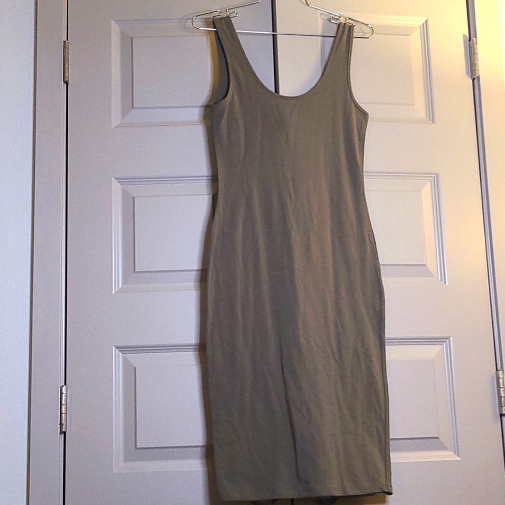NWOT army green tank stretchy bodycon dress A1